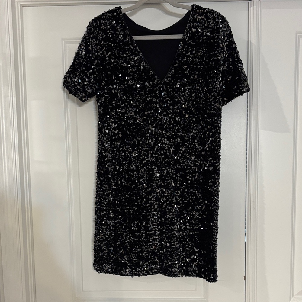Alex Marie Black and Silver Sequin Mini Dress